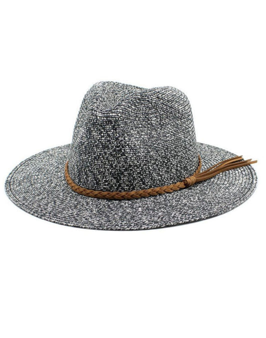 Black and White Hat with Leatherette Braided Band