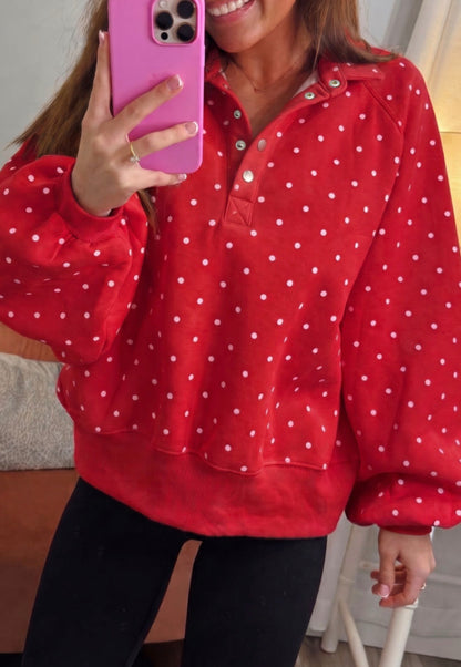 MLRD Red Polka Dot Snap Closure Long Sleeve Top