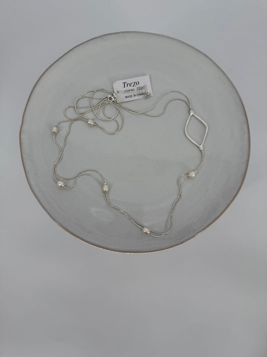 Trezo Silver Diamond Layered Necklace with Pearls