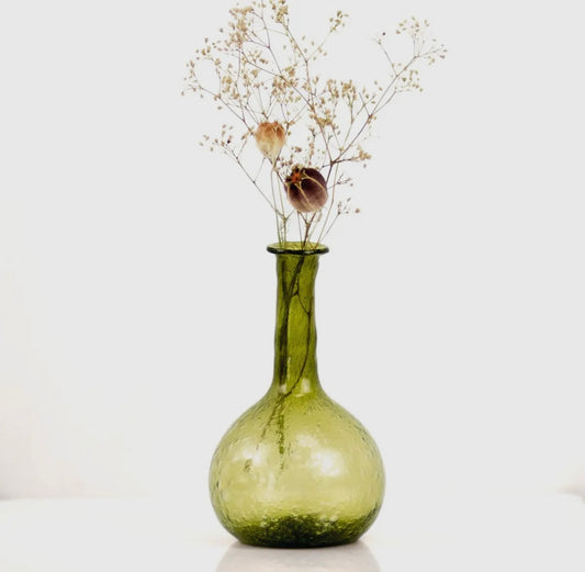 Green Bubble Glass Bud Vase