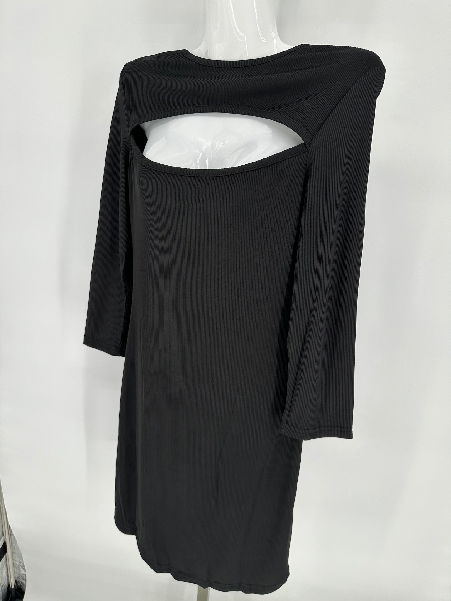 Black Fitted Dress with Stylish Neck Opening