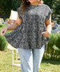 PP28 Black and White Pebble Print Tiered Flowy Top with short Ruffle Trim Sleeves