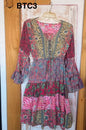 BTC BoHo Style Dress with Unique Fabric Patterns Ruffle Sleeve and Hem