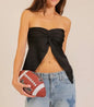 C105 Black Twist Front Handkerchief Style Strapless Top