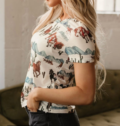 Sheer Western print top
