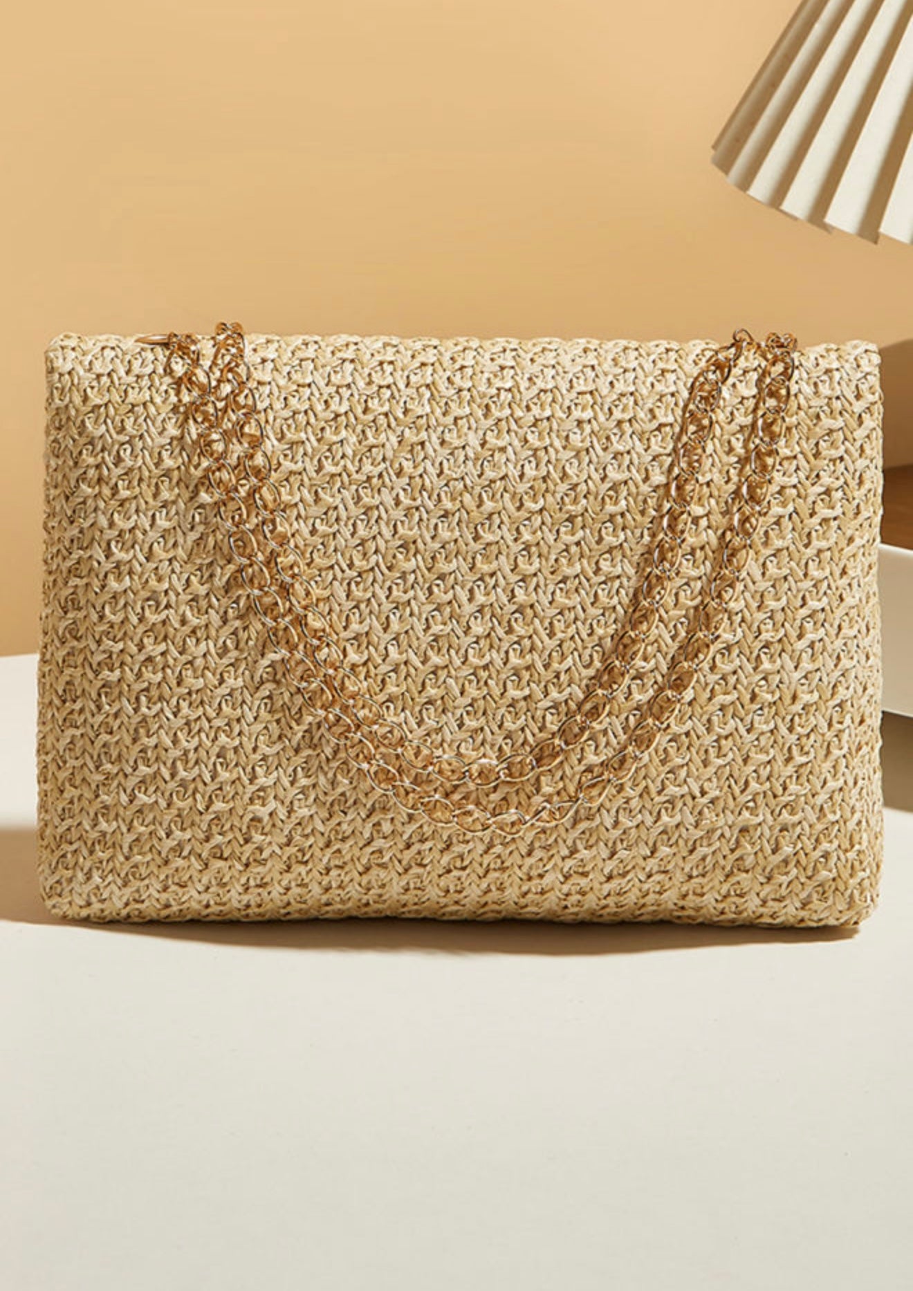 Basket Weave Purse with Gold Chain and Lock Closure