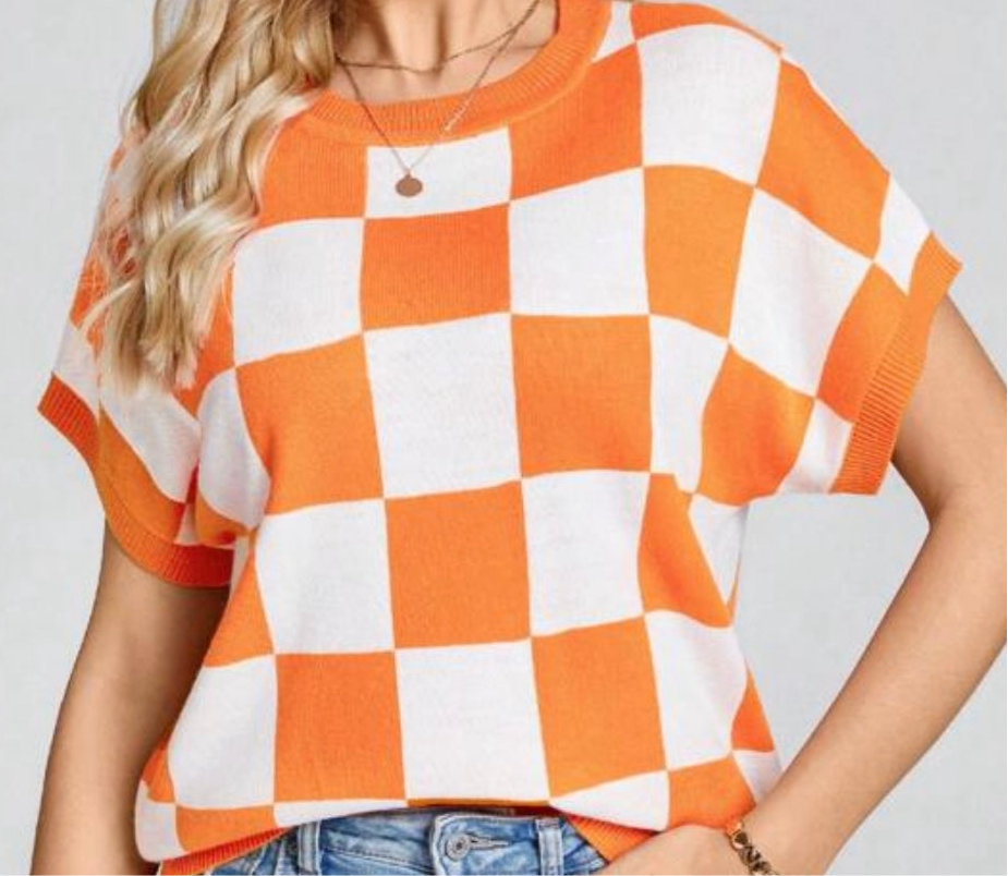 Orange and White Checkered Sweater