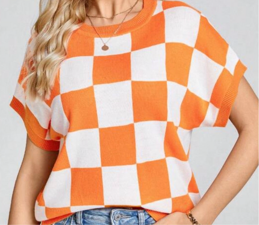 Orange and White Checkered Sweater