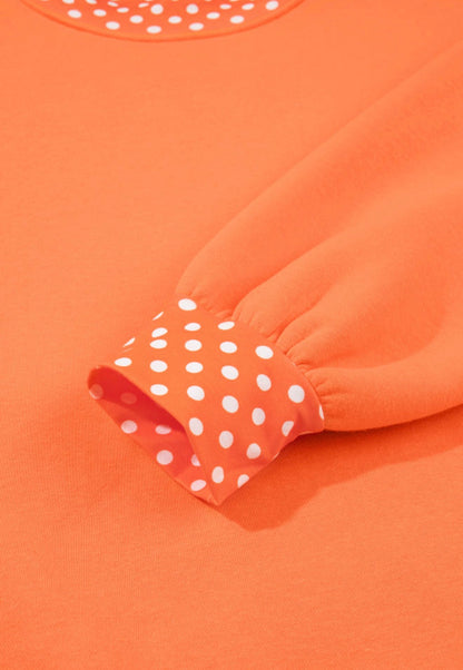 MLOPD Orange Long Sleeve Top with Polka Dot Accented Hem and Sleeve Trim