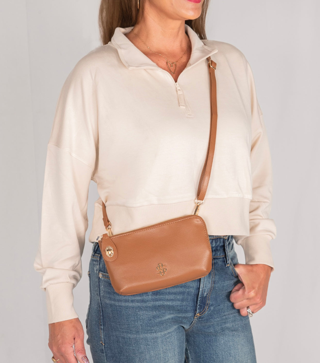SS Leather KISS Clasp Closure Bag Wallet with Strap
