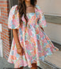 Pink floral print baby doll dress