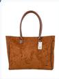 Ivy's Gifts & Boutique brown suede tote bag with zipper closure and leather lace stitched edges, shoulder bag for everyday use