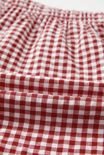 Red Gingham Print Boxer Style Trendy Shorts