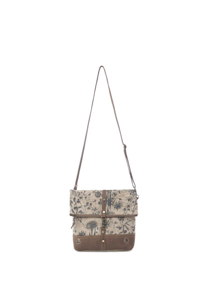 MY7 MYRA BRAND Tazzie Floral Accent Printed Canvas Crossbody Shoulder Bag with Zipped Fold Over and Secure Latch for Added Style and Security
