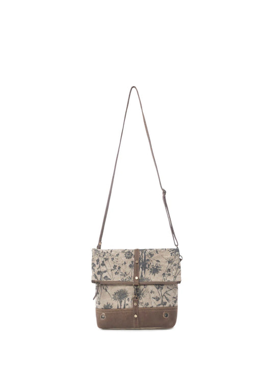 MY7 MYRA BRAND Tazzie Floral Accent Printed Canvas Crossbody Shoulder Bag with Zipped Fold Over and Secure Latch for Added Style and Security