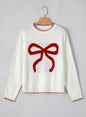 Bow Sweater with the sweetest Red accent blanket stitching details