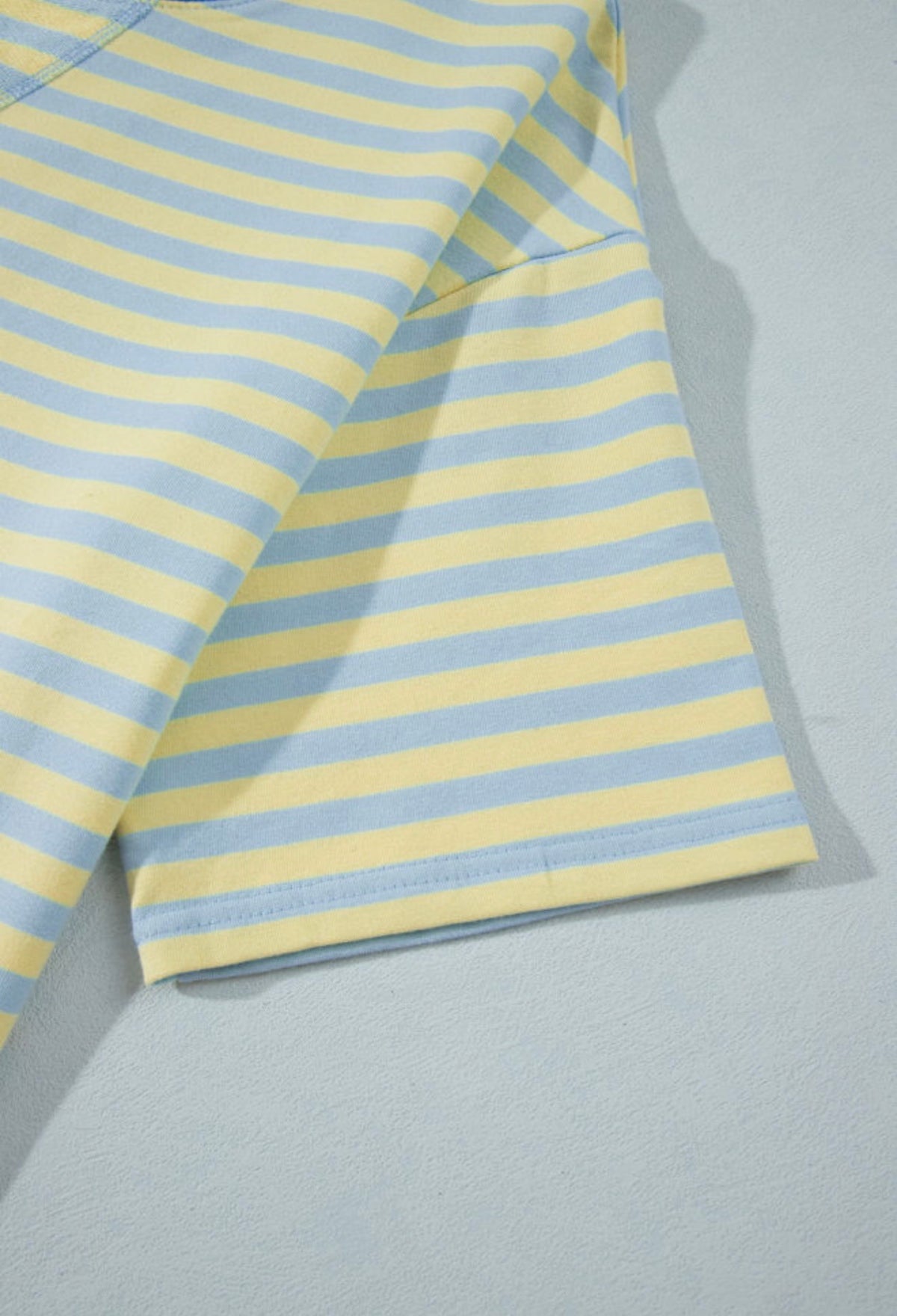 MLBYS Blue and Yellow Stripe 2 Piece Pant Set with Oversize Short Sleeve Top and Contrast Colori Elastic Waistband Pants with Drawstring and Pockets