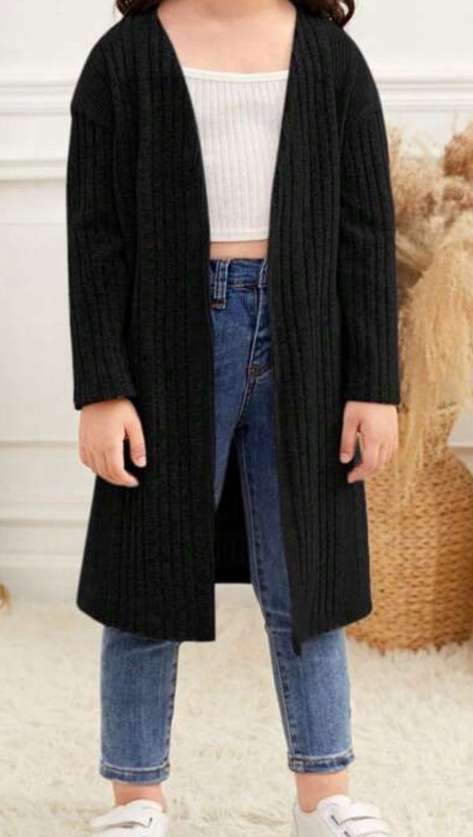 SW2 Black Open Front Long Cardigan Sweater