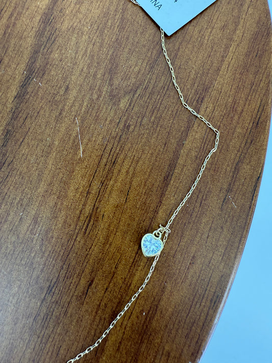 Trezo Gold Heart and Pearl necklace with Crystal Heart Accent