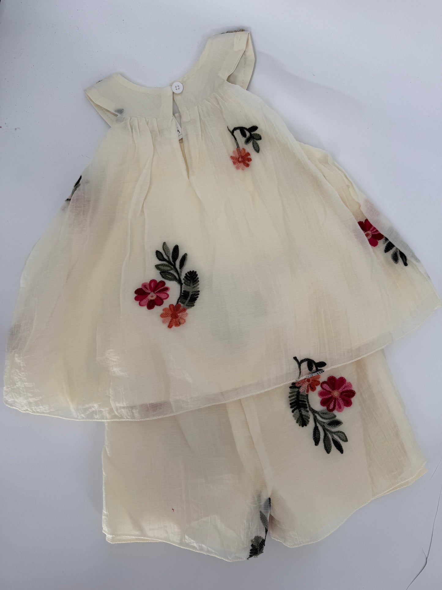 Ivy's Gifts & Boutique CH7 embroidered floral short set with gauze overlay, embellished collar, and matching shorts in soft fabric