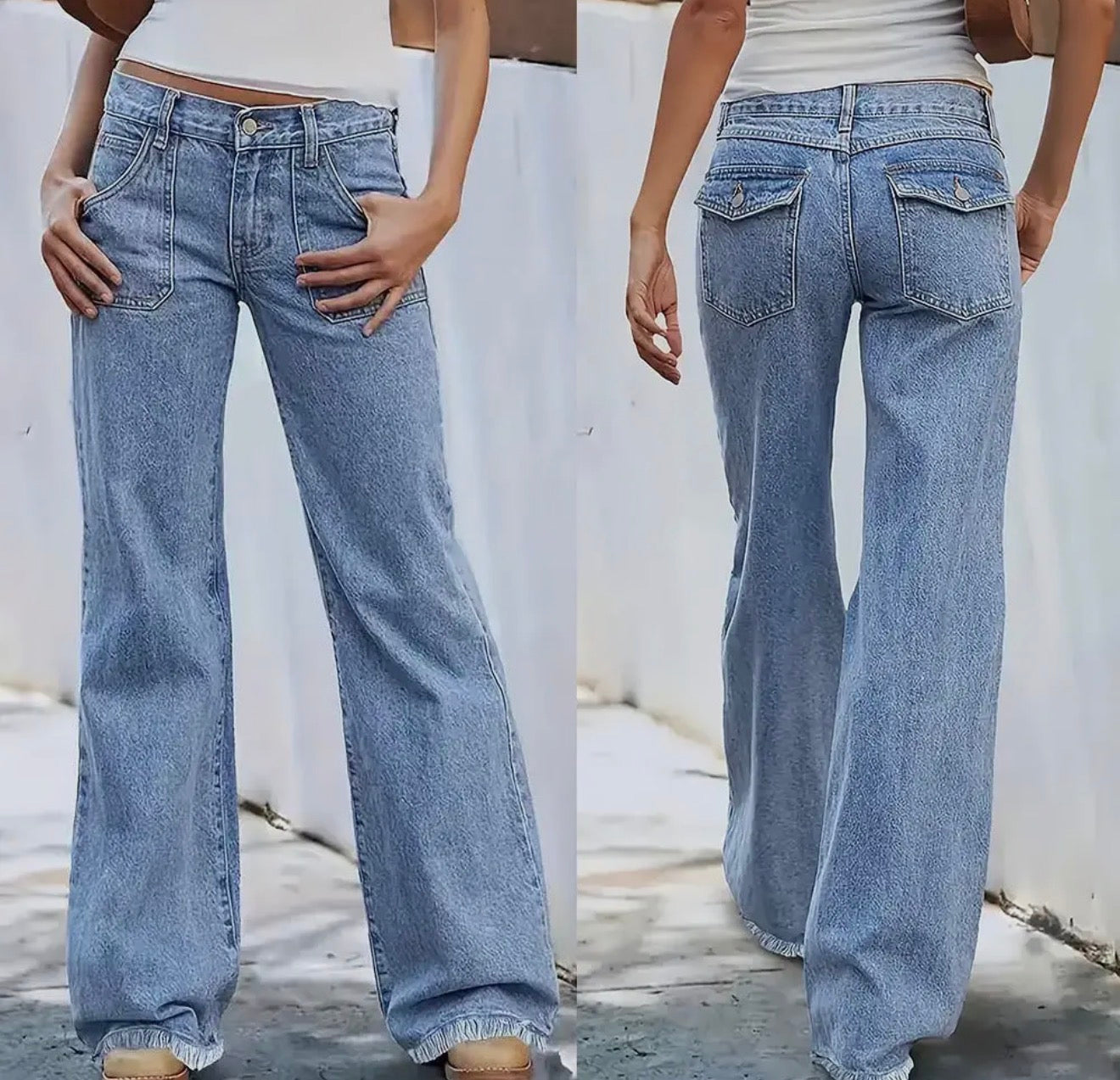 A114 Light Blue Denim Retro Large Pocket Jeans