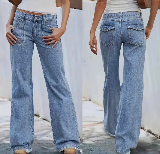 A114 Light Blue Denim Retro Large Pocket Jeans