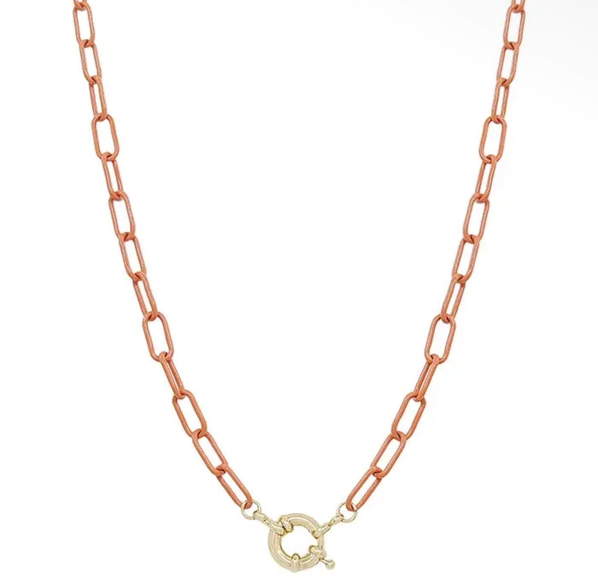 PCOC Paperclip Link Orange Necklace with Oversized Reverse Placement Latch