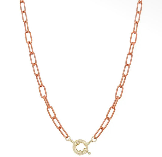 Orange PCOC Paperclip Link Necklace by Ivy's Gifts & Boutique featuring an oversized reverse placement latch.
