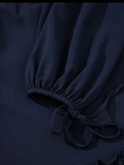 A20 Navy Ruffle Hem Dress with Waist Tie