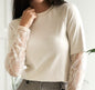 A40 Beige T Shirt Top with Lace Sleeves - Ivy's Gifts & Boutique