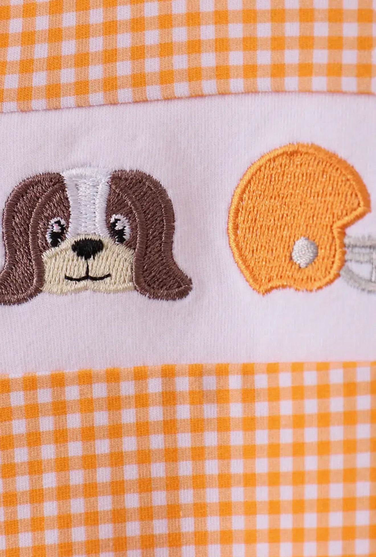TN4 Premium Long Sleeve Orange and White Gingham Bubble with Embroidery - Ivy's Gifts & Boutique