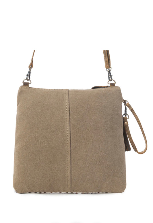MY11 MYRA BRAND Contentment Woven Design Bag with Removable Shoulder Strap and Exterior Zip Closure Pocket