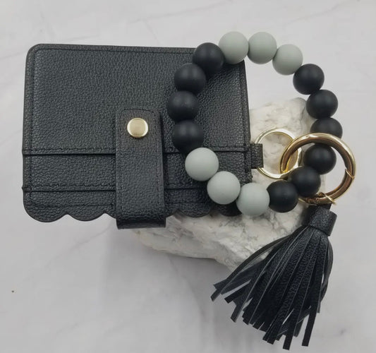 Black Silicone Bead Wrist ID wallet