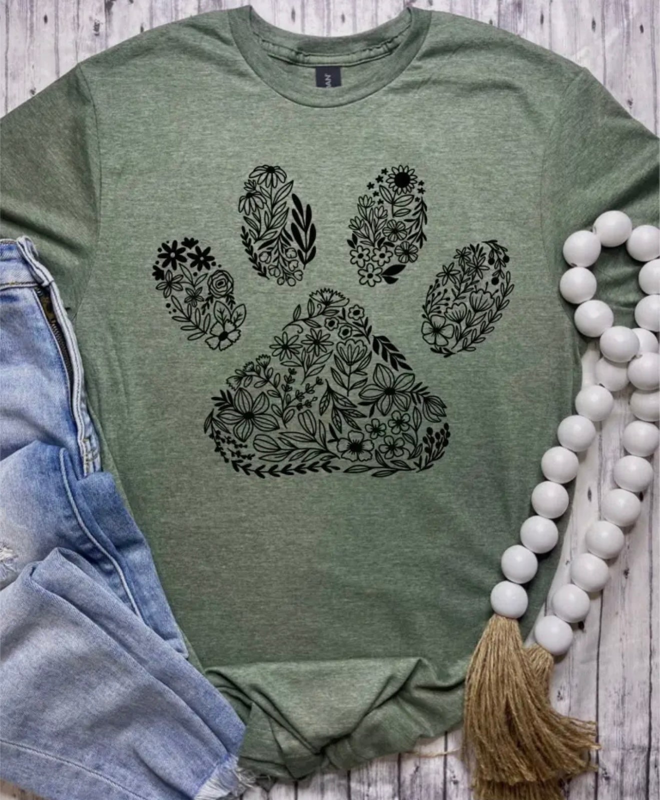 Green Paw Print with Floral Design - Ivy's Gifts & Boutique