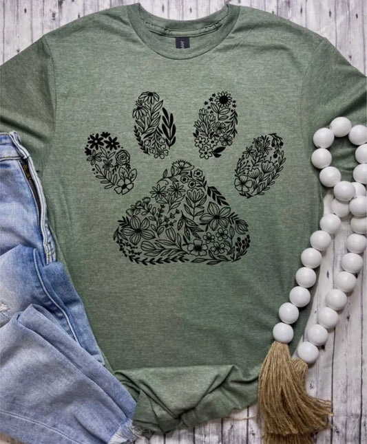 Green Paw Print with Floral Design - Ivy's Gifts & Boutique