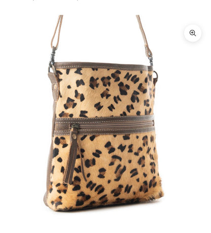 MY15 MYRA BRAND Feisty Leather and Hairon Bag with 2 Outer Zip Closure Pockets and Adjustable Shoulder/Crossbody Strap