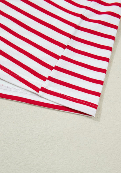 PP22 Red and White Stripe Short Sleeve Top with Scalloped Edge Sleeve Hem and Neckline