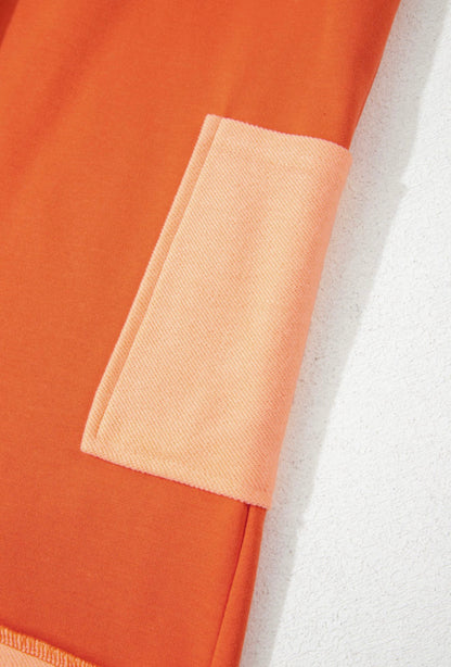 Orange Romper with Peach French Terry Trim and Oversized Pockets