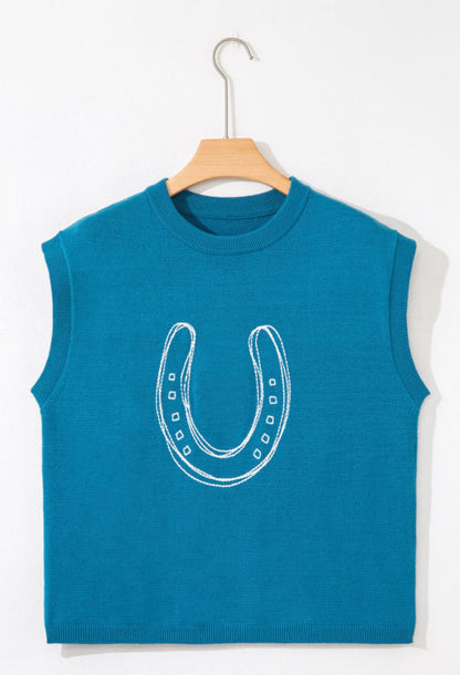 A46 Blue Horse Shoe Design Top - Ivy's Gifts & Boutique