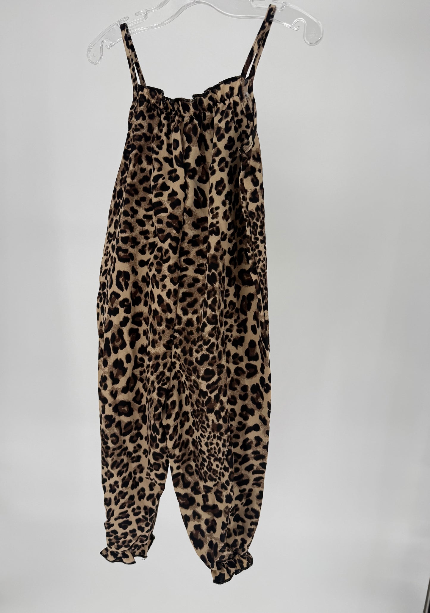 CH16 Toddler Animal Print Spaghetti Strap Bubble Jumpsuit with Beige Base Color