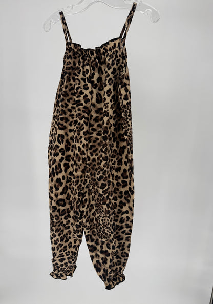 CH16 Toddler Animal Print Spaghetti Strap Bubble Jumpsuit with Beige Base Color