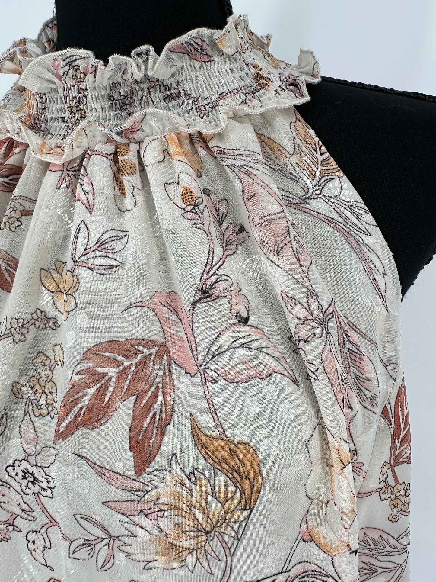 Umgee Cream Floral Print High Neck Top