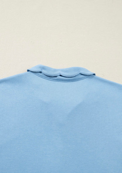 MLSHD Light Blue Sweet but Sporty Mini Dress with Scallop Hem and Collar Accents Snap Closure Neckline