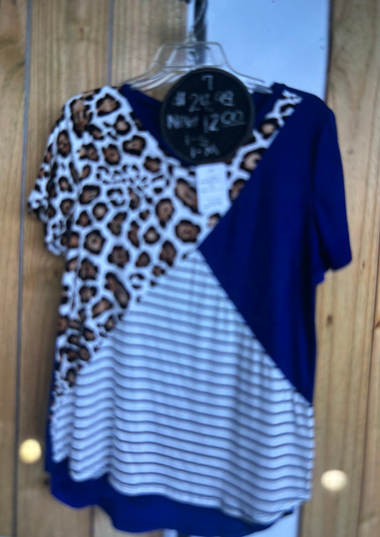Animal Print and Stripe Patchwork Design Top