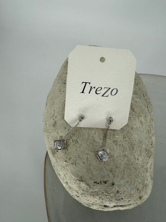 Trezo Silver Cube Crystal Earring