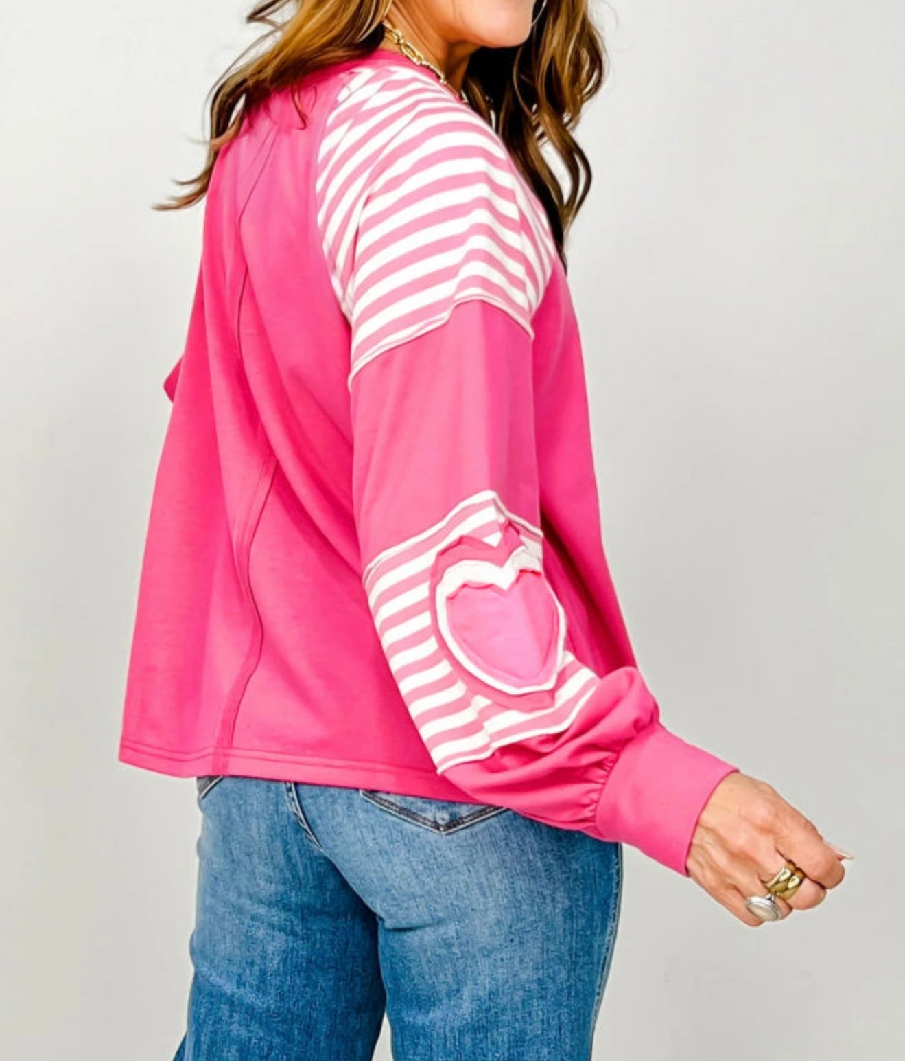 A24 Pink Stripe Long Sleeve with Heart Detail - Ivy's Gifts & Boutique
