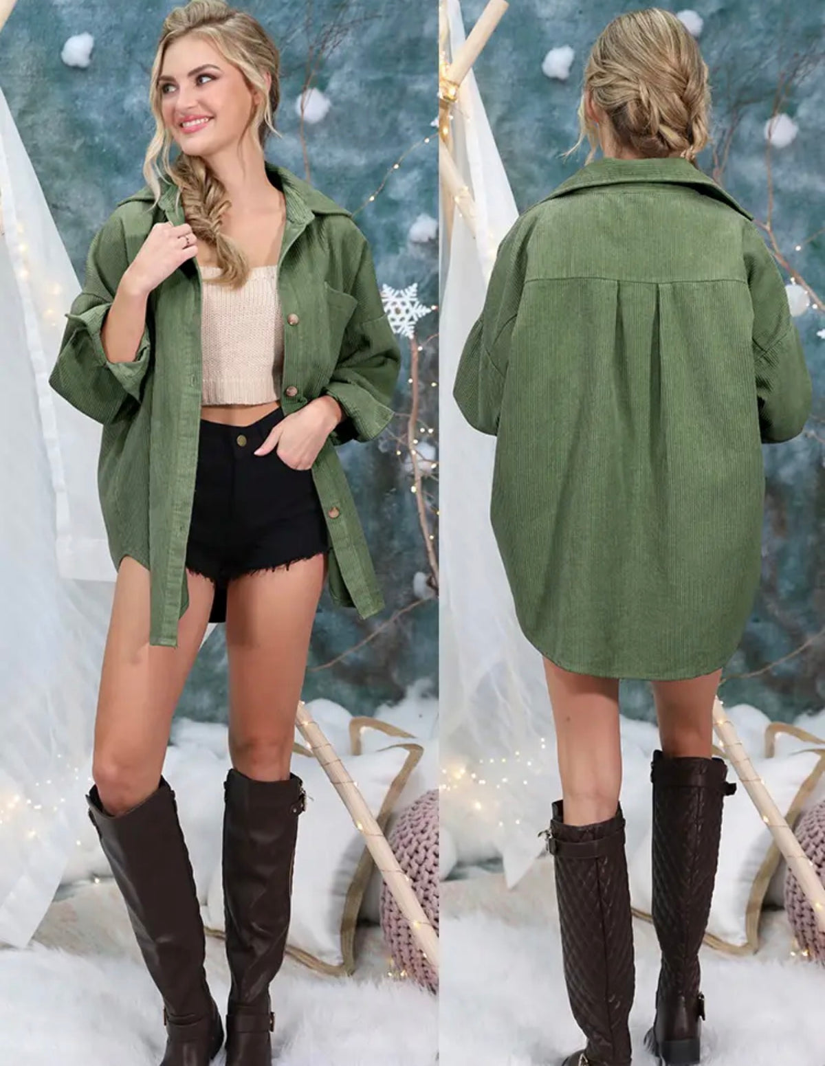 GCRS Olive Green Lightweight Corduroy Shacket