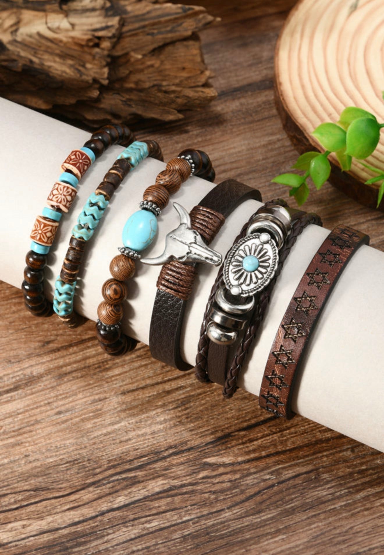 Set of six faux turquoise bracelet bangles from Ivy's Gifts & Boutique displayed in a close-up image.