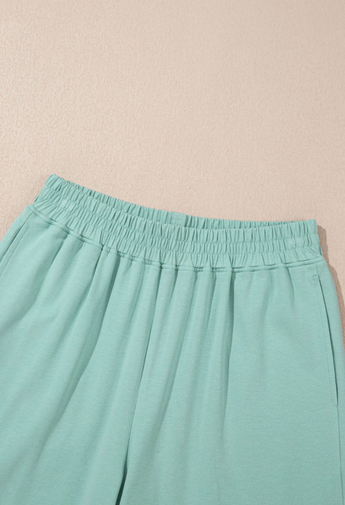 MLSJ Sage Green 2 piece Jogger Pant Set with Rouched Side and Cap Sleeve Athletic Fit Top