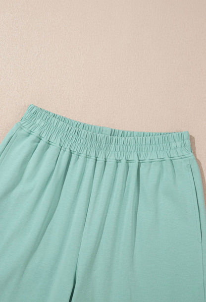 MLSJ Sage Green 2 piece Jogger Pant Set with Rouched Side and Cap Sleeve Athletic Fit Top